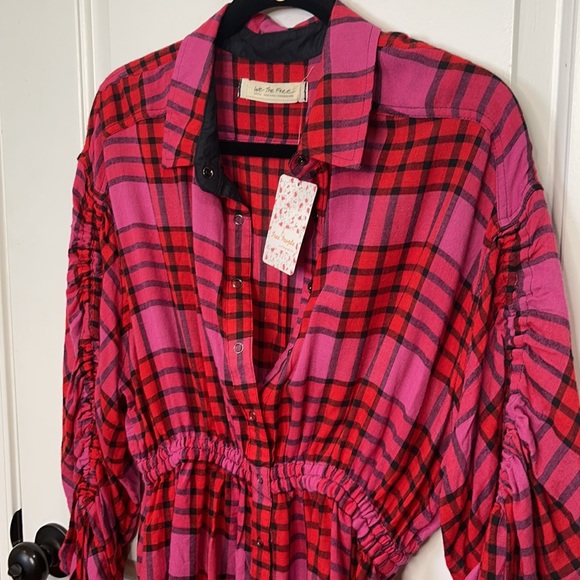 FREE PEOPLE | pacific dawn pink plaid cinched waist top small NWT - Picture 9 of 16